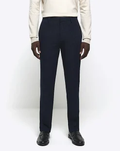 River Island slim fit textured suit trousers Navy Discount