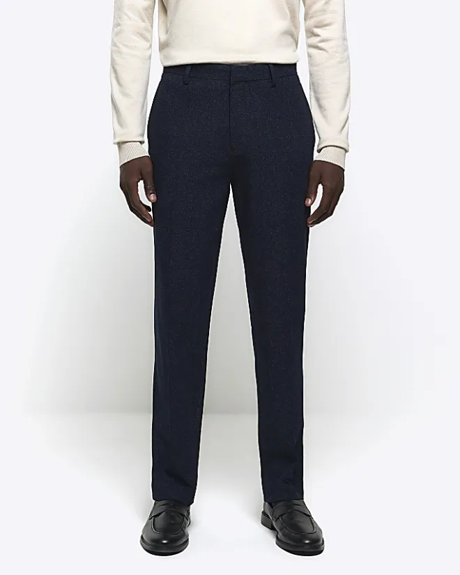 River Island slim fit textured suit trousers Navy Discount