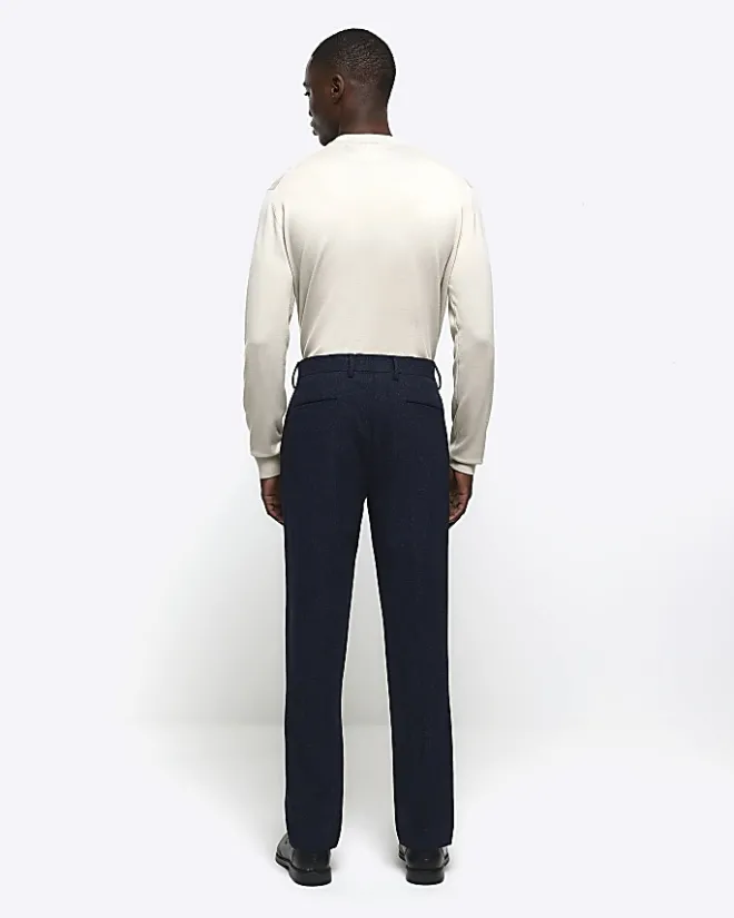 River Island slim fit textured suit trousers Navy Discount