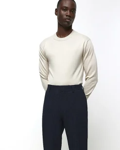 River Island slim fit textured suit trousers Navy Discount