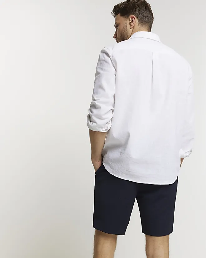 River Island Slim Fit Waffle Shorts Navy New