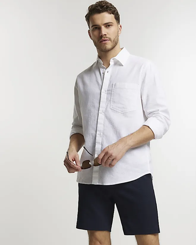 River Island Slim Fit Waffle Shorts Navy New