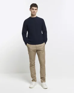 River Island slim fit wool blend crew jumper Navy Clearance