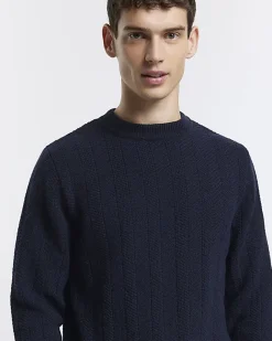 River Island slim fit wool blend crew jumper Navy Clearance