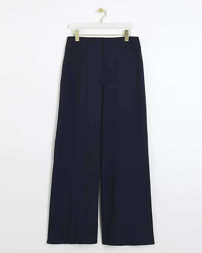 River Island Navy Stitched Wide Leg Trousers Blue Discount