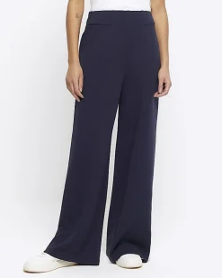 River Island Navy Stitched Wide Leg Trousers Blue Discount