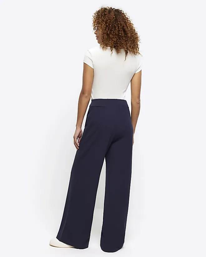 River Island Navy Stitched Wide Leg Trousers Blue Discount