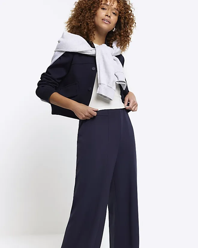 River Island Navy Stitched Wide Leg Trousers Blue Discount