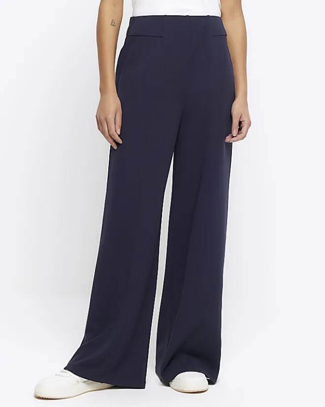 River Island Navy Stitched Wide Leg Trousers Blue Discount