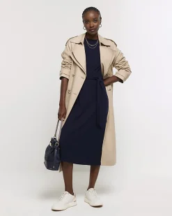 River Island Navy tie waist sweatshirt midi dress Blue Clearance