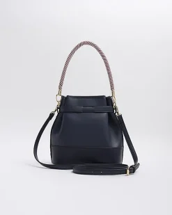 River Island Navy weave embroidered bucket cross body bag Blue Hot