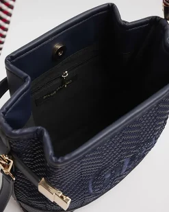 River Island Navy weave embroidered bucket cross body bag Blue Hot