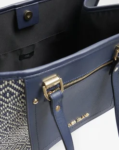 River Island Navy weave geometric shopper bag Blue Discount