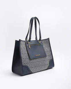 River Island Navy weave geometric shopper bag Blue Discount