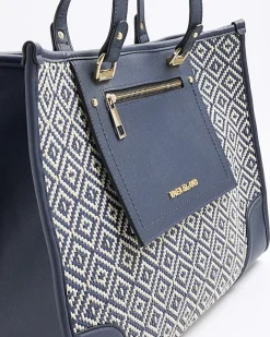 River Island Navy weave geometric shopper bag Blue Discount