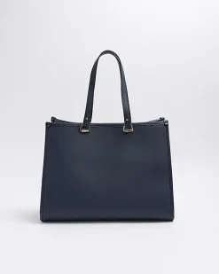River Island Navy weave geometric shopper bag Blue Discount