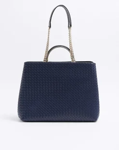 River Island Navy woven chain tote bag Blue Clearance
