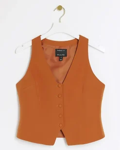 River Island Button Front Waistcoat Orange Clearance