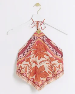 River Island floral halter neck top Orange Discount
