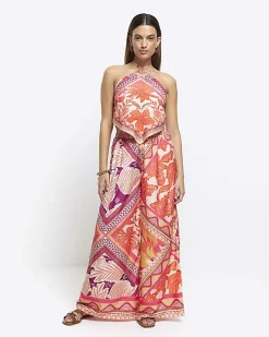 River Island floral halter neck top Orange Discount