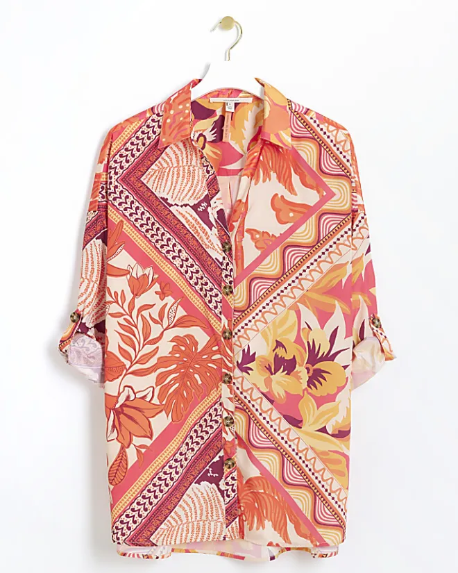 River Island floral oversized beach shirt Orange New