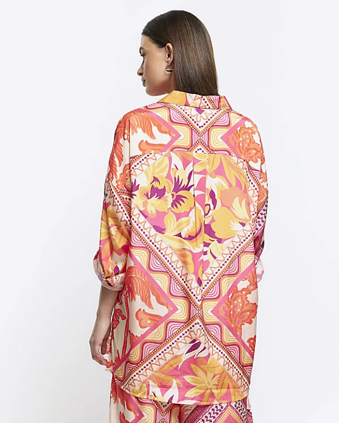 River Island floral oversized beach shirt Orange New