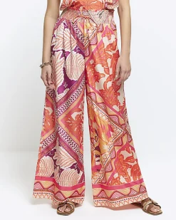 River Island floral wide leg trousers Orange Sale