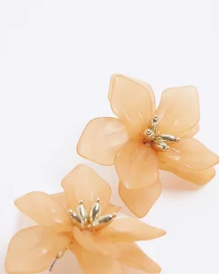 River Island Flower Stud Earrings Orange Fashion