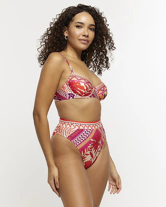 River Island high wasted scarf print bikini bottoms Orange Best