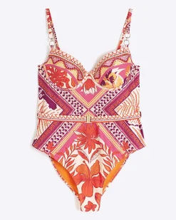 River Island scarf print balconette swimsuit Orange Best