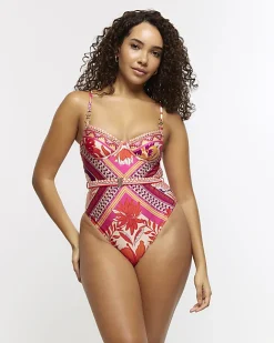 River Island scarf print balconette swimsuit Orange Best