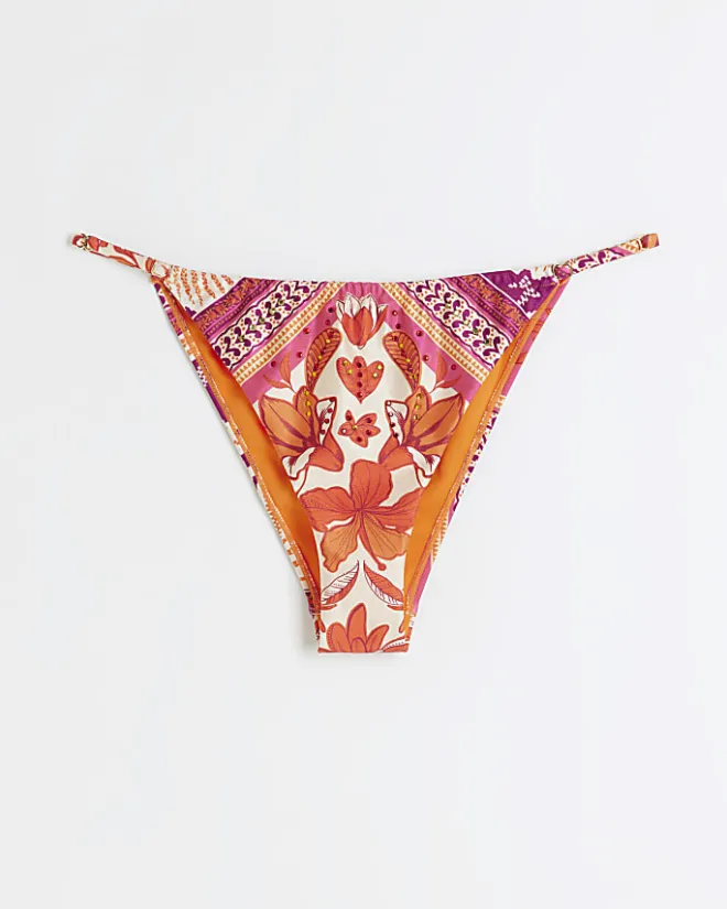 River Island scarf print high leg bikini bottoms Orange Hot
