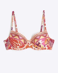 River Island scarf print structured bikini top Orange Hot