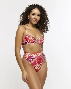 River Island scarf print structured bikini top Orange Hot