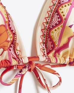 River Island scarf print triangle bikini top Orange Outlet