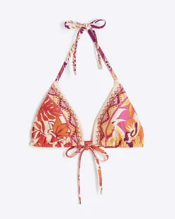 River Island scarf print triangle bikini top Orange Outlet