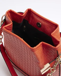 River Island Orange weave bucket cross body bag Red Fashion