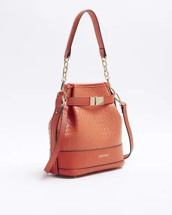 River Island Orange weave bucket cross body bag Red Fashion