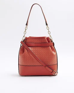 River Island Orange weave bucket cross body bag Red Fashion