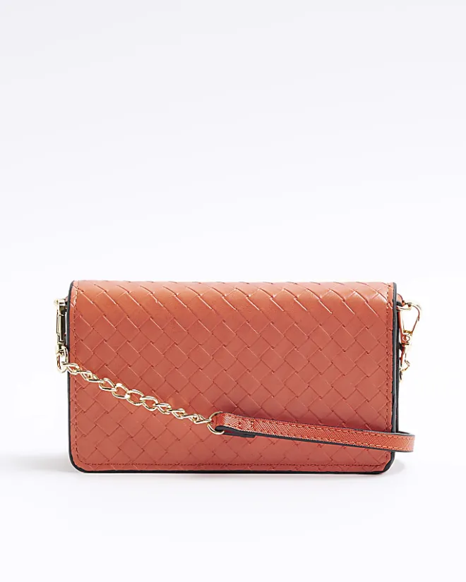 River Island weave cross body bag Orange Sale