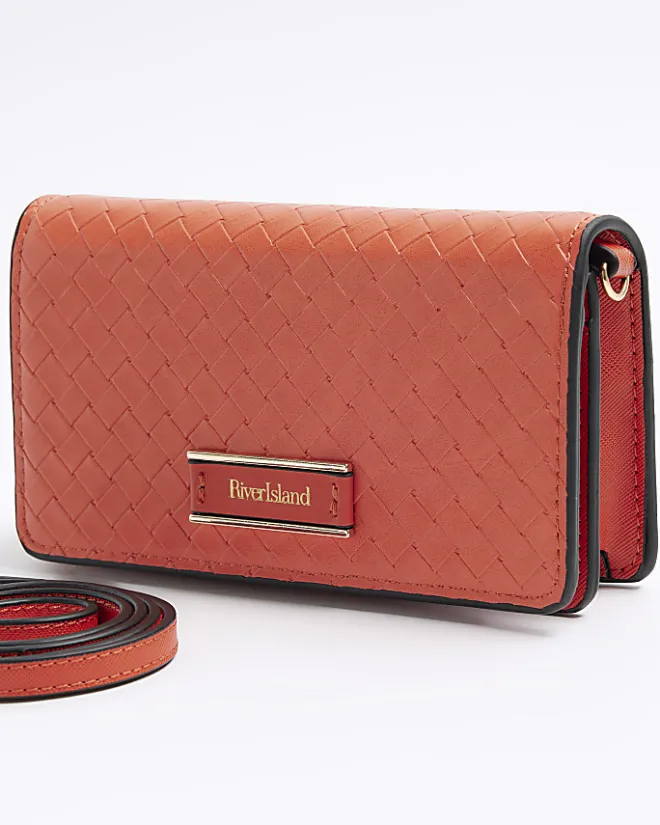River Island weave cross body bag Orange Sale