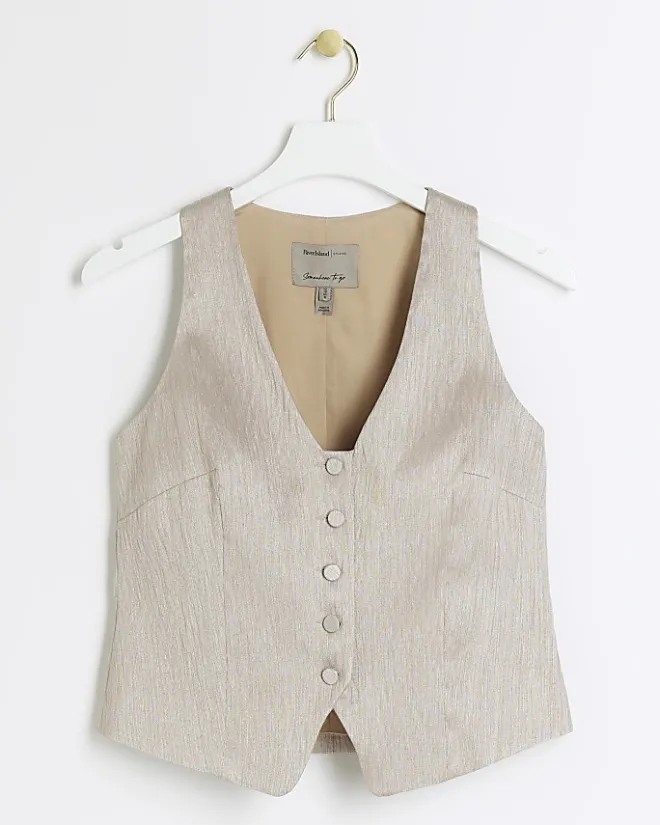 River Island Petite beige button front waistcoat Cream Fashion