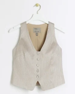 River Island Petite beige button front waistcoat Cream Fashion