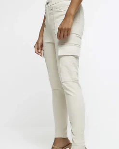 River Island Petite beige high waisted skinny cargo jeans Cream New