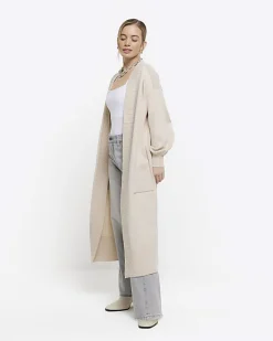 River Island Petite beige longline cosy cardigan Cream Discount