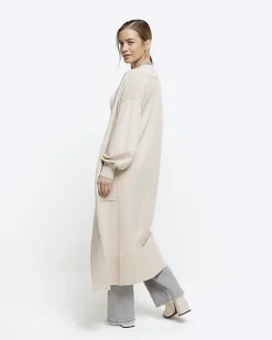 River Island Petite beige longline cosy cardigan Cream Discount