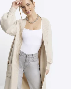 River Island Petite beige longline cosy cardigan Cream Discount