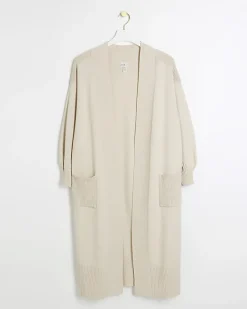 River Island Petite beige longline cosy cardigan Cream Discount
