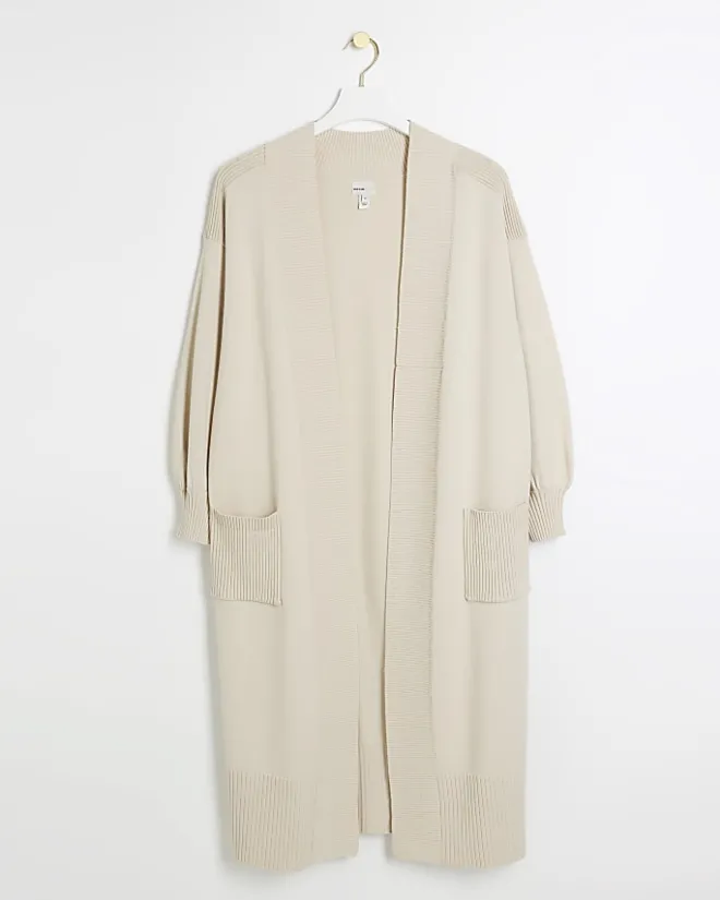 River Island Petite beige longline cosy cardigan Cream Discount