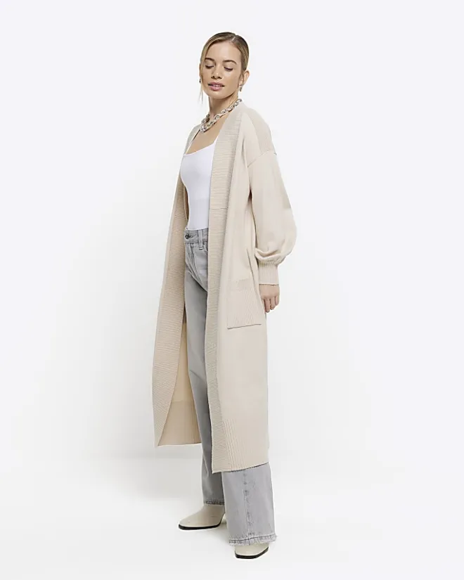 River Island Petite beige longline cosy cardigan Cream Discount